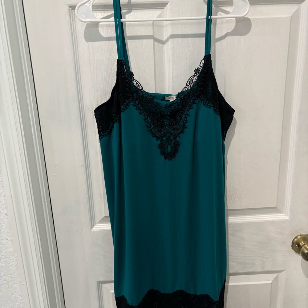 Soma Teal and Black Lace Trim Nightgown